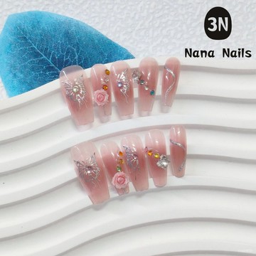 ➕大簡美甲💅純手工假指甲小花輕奢高級感穿戴式甲春夏新品貼片貓眼美甲顯白長款穿戴甲 FNZK