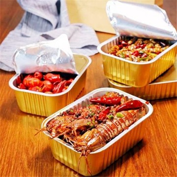 (免運)50套長方形680ml輕食便當盒 一次性酒店飯店外賣打包錫紙盒金色碗