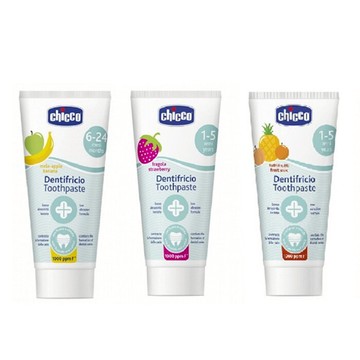 Chicco 兒童木糖醇-含氟牙膏(蘋果香蕉/水果草莓/鳳梨水果)50ml【德芳保健藥妝】