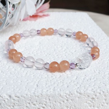 【水晶手串】白水晶貔貅 |粉岫玉 | 開運招財 水晶手鍊