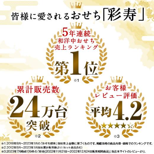 おせち 2024 早割 おせち料理 冷凍 2人前 3人前 彩寿 和風 洋風 中華 三段重 全45品 送料無料 和洋中 12月29日お届け 