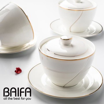 甜品燉盅 隔水陶瓷燕窩雪蛤補品湯盅 帶蓋骨瓷純白描金燉鍋湯煲碗