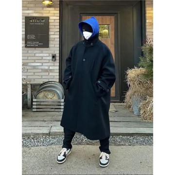 清倉Undermycar大衣中長多扣廓形毛呢大衣過膝羊毛絨男士風衣外套