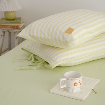 翔仔居家 華爾紗 枕套組(2入)【開心果優格 / 檸檬優格】信封式枕套 枕頭套 純棉枕套 素色枕套 條紋枕套 台灣製