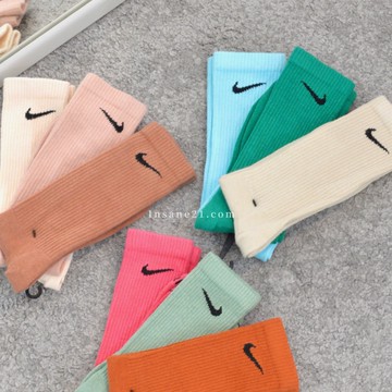 NIKE SOCKS 長襪 襪子 襪 奶茶 綠 棕 粉 勾勾 素色 三雙一組 SX6891-923/924