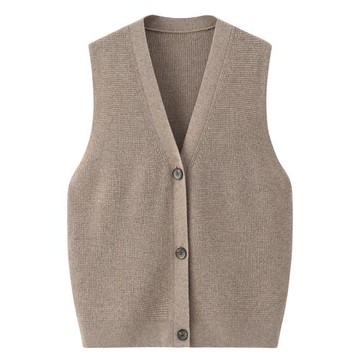 秋冬新款100純羊絨馬甲女背心系扣開衫加厚保暖純色百搭毛衣E3204