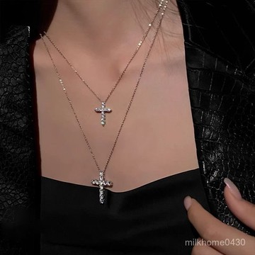 📿限時下殺📿【1139人好評】S925純銀項鏈女2025年新款鑲鑽十字架輕奢衛衣鏈高級感鎖骨鏈配飾