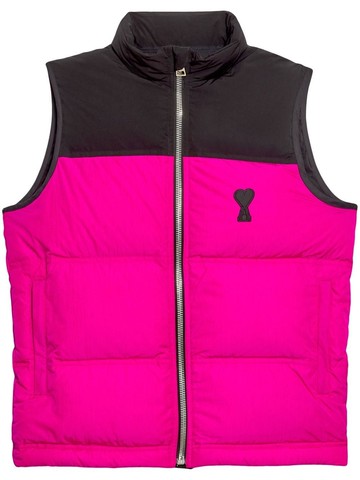AMI Paris - logo-patch padded gilet - men - Cotton/Feather Down/Polyamide/Polyamide - XS - Black