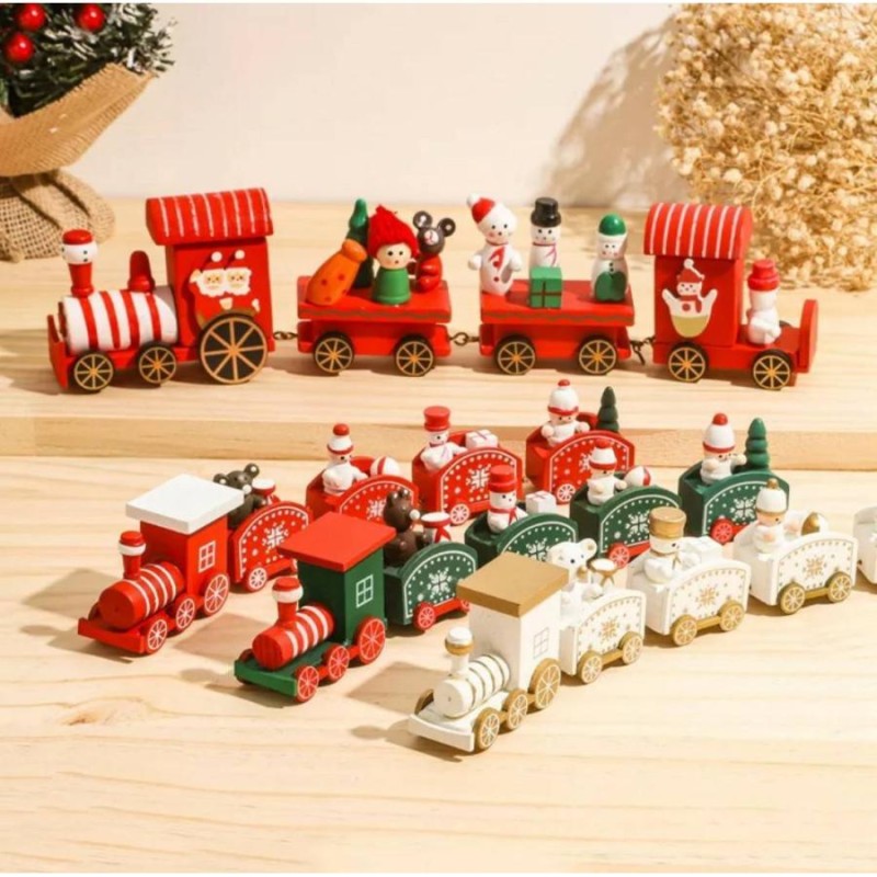 クリスマス 飾り オーナメント 木製 列車 赤 白 水色 ピンク 緑 北欧