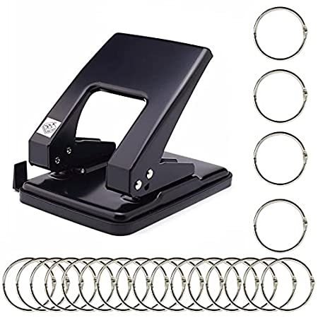 Hole Punch Paper Punch with 20Pcs Loose Leaf Binder Rings 40 Sheets Capac