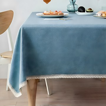 COMET 日系純色棉麻防水桌布 TPU膜技術 棉麻織造 組織緊密  200 x 140cm  青色  1條