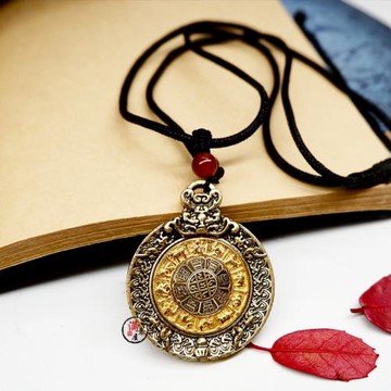密宗九宮八卦腰牌可轉動十二生肖本命年西藏民族風八吉祥男女項鏈
