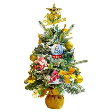 摩達客 高級 PVC 植雪麻布圓底座聖誕樹 + 飾品組  童話彩繪木牌吊飾漾金系  2尺(60cm)