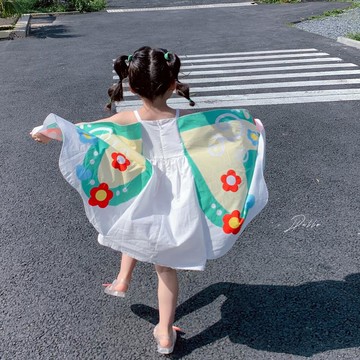 女童夏季純棉吊帶裙2022新款兒童可愛蝴蝶翅膀長裙韓版洋氣