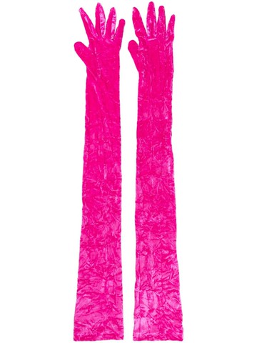 Versace - crushed-velvet elbow-length gloves - women - Elastane/Polyester - 7.5 - Pink
