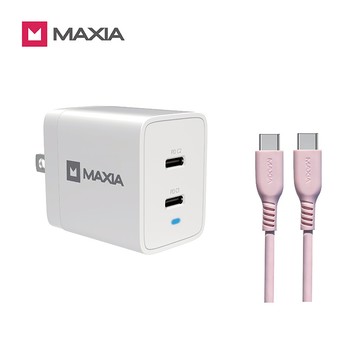 【MAXIA】氮化鎵GaN 47W急速快充組-粉線(MPC-A47W+MQC-250)