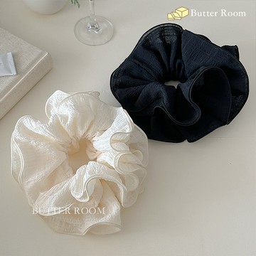 Butter Room 🧈 韓系花邊皺摺大腸圈 （黑/奶油白） 台灣出貨免運 加大 髮圈 木耳邊 溫柔 超仙 綁頭髮多層