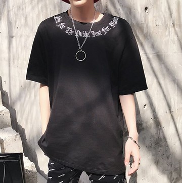 FINDSENSE H1夏季 新款 韓國 街頭 黯黑 原宿 精緻字母繡花 時尚 寬鬆 個性短袖 半袖T恤 潮男上衣