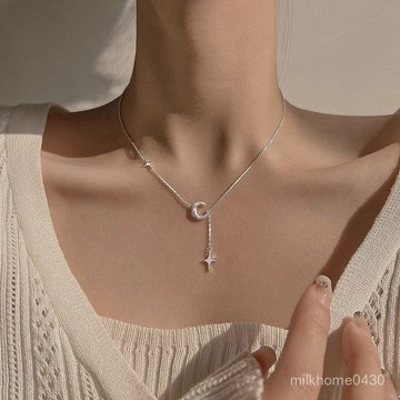 📿限時下殺📿【輕奢鎖骨鏈】S925純銀星月流蘇項鏈女輕奢小衆設計ins高級感鎖骨鏈送閨蜜禮物