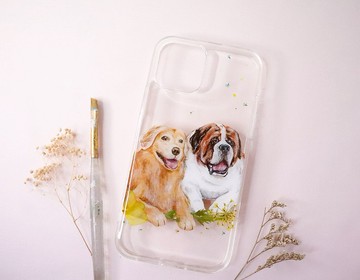 客製化手繪寵物押花手機殼 | 狗狗 金毛尋回犬 聖班納犬