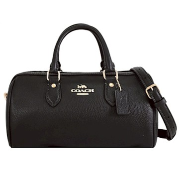 COACH Rowan 金屬馬車LOGO荔枝皮革兩用包/波士頓包(黑 長款)