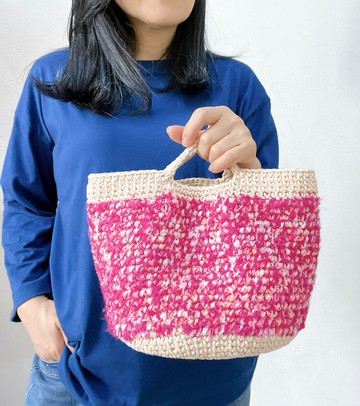 浪漫粉橘段染紗手鉤編織2用包