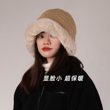 帽子冬款女2022爆款加絨漁夫帽女保暖東北帽子顯臉小加厚包頭帽