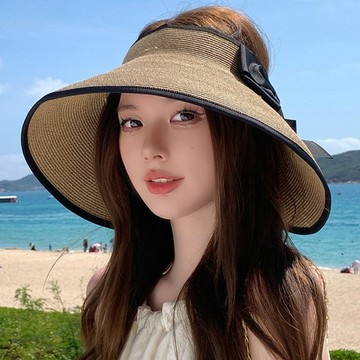 帽子 草帽 遮陽帽 防曬帽 空頂帽 可折疊 可收納 條紋帽 大簷帽 草編帽 蝴蝶結帽 太陽帽 抗紫外線 女生禮物 093
