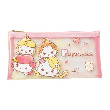 Disney 迪士尼 TSUM TSUM 寬版磨砂萬用包  公主家族 透明色 + 粉色  1個
