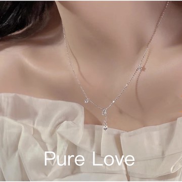 Pure Love樂芙 / 正韓 銀飾【S925純銀】N0654簡約通體純銀項鍊水滴鋯石流蘇吊墜小圓珠鎖骨鏈 短項鏈/銀