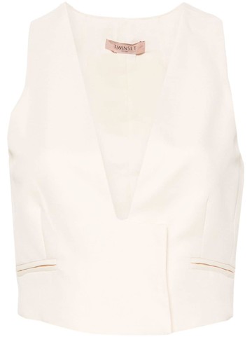 TWINSET - slub-texture waistcoat - women - Linen/Flax/Viscose - 46 - Neutrals