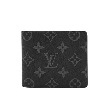 Louis Vuitton Multiple 帆布交叉六卡對開短夾(M61695-黑灰)