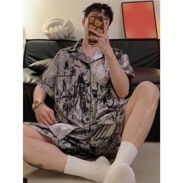 睡衣男夏季冰絲短袖薄款加肥特大碼300斤寬松仿真絲綢家居服胖子