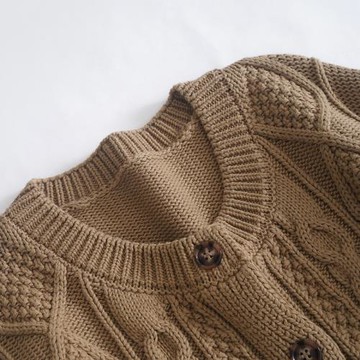 歐單重工貨 100%棉 麻花圓領開衫女士外搭針織衫毛衣外套 不起球