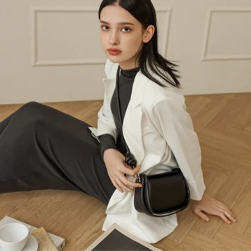 RETRO M 真皮三背帶餃子包 (S) - 黑