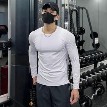 台灣出貨 運動長袖t恤男士緊身衣跑步速幹訓練美式高級肌肉瑜伽健身服上衣運動上衣T恤籃球T恤
