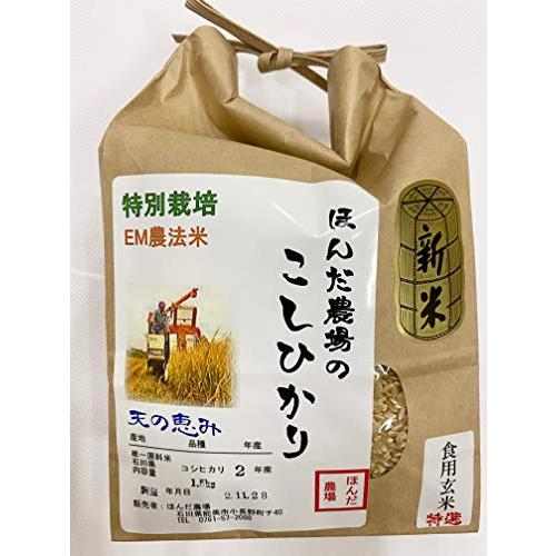 令和元年産 新米 自然農法米こしひかり「天の恵み」食用 玄米 1.5kg