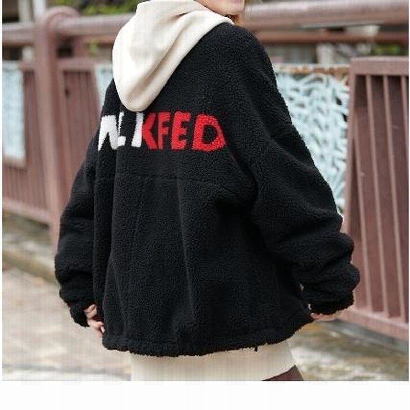 ミルクフェド MILKFED. BACK LOGO BOA ZIP UP V-NECK JACKET