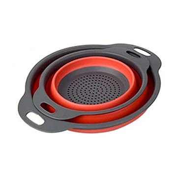 摺疊圓形瀝水籃 TPR+PP材質 大小組合  小24 x 19.5cm + 大29.5 x 23.5cm  紅色  1組