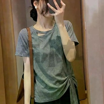 【佈小九】女生短T 短袖【人棉260克/撒銀】大碼撒金夏短袖新款顯瘦T恤不規則下襬