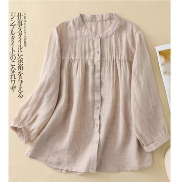 棉麻夏季女裝襯衫新款薄款時尚上衣休閑寬松文藝七分純色襯衣 YJ/101 免運 快速出貨