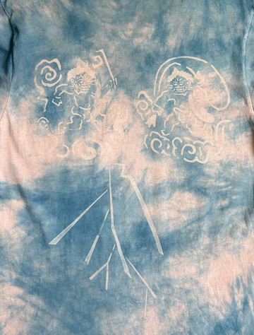 日本國產 風神雷神圖 藍染與泥染 紮染 有機棉 T 恤 Aizome Mud dyed organic cotton 月 月光