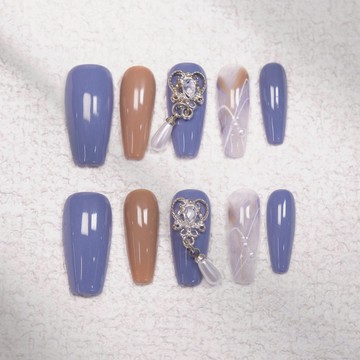 【滿300起送】純手工穿戴甲霧霾藍純色甲片免光療可拆卸美甲貼片