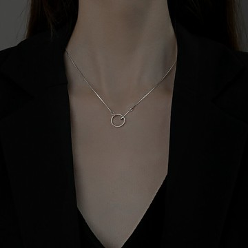 925純銀圓環項鏈女2021年新款ins高檔輕奢鎖骨小眾設計感2022頸鏈