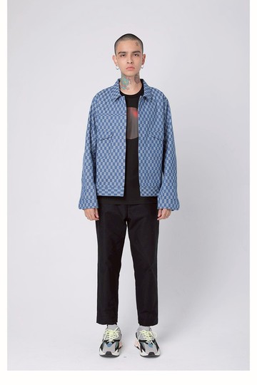 JARVISTORM新款明星同款牛仔外套國潮繡花高品質格紋牛仔情侶夾克