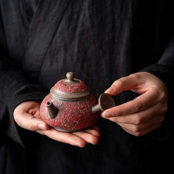 巖礦茶壺單壺家用高檔側把壺復古功夫茶具陶瓷一人用泡茶器小瓷壺