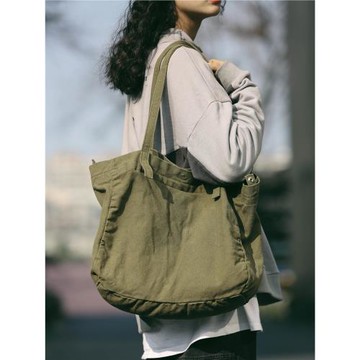 ins慵懶風新款日系休閑百搭簡約大容量女包包文藝帆布手提單肩包