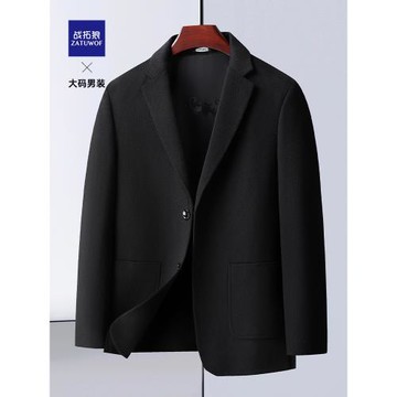 秋冬季新款中年男式商務休閑毛呢西服胖子加肥大碼寬松羊毛外套男
