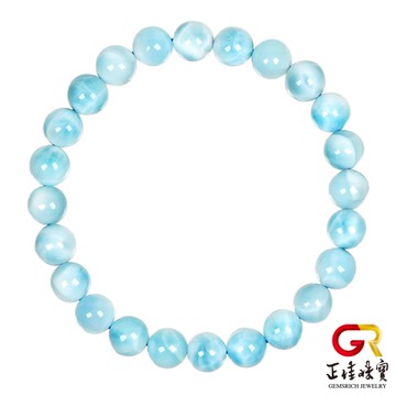 【正佳珠寶】海紋石 拉利瑪 頂級冰海藍 7.5-7.8mm 海紋石手珠｜日本彈力繩