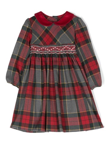 Siola - check-pattern long-sleeve dress - kids - Polyester/Viscose/Spandex/Elastane/Cotton/Wool - 9 mth - Grey